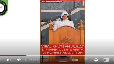 Jepretan layar (screenshot) video yang diklaim seorang wanita menjadi khatib saat salat Jumat di Pondok Pesantren Al Zaytun, Indramayu, Jawa Barat, beredar di media sosial.