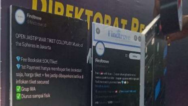 Tangkapan layar akun Twitter penipuan jastip tiket konser Coldplay.
