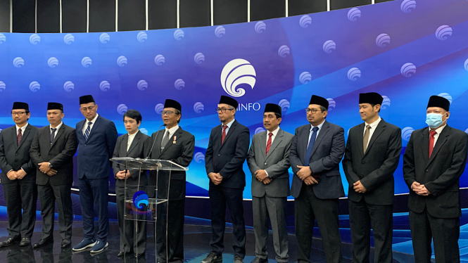 Plt Menkominfo Mahfud MD usai melantik 4 Pejabat Pimpinan Tinggi Madya Kominfo.