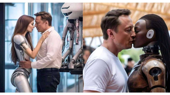 Elon Musk ciuman dengan robot.