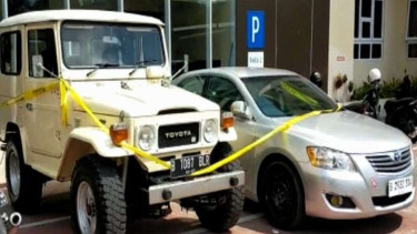 Dua mobil sitaan KPK yang dititipkan di Polresta Solo.