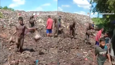 Warga Berebut Daging Sitaan yang Telah Ditimbun Bea Cukai di Bengkalis