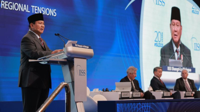 Menhan Prabowo Subianto dalam forum IISS di Singapura