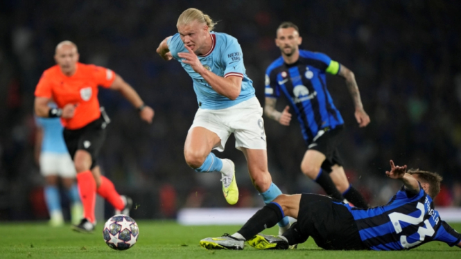 Erling Haaland saat Manchester City vs Inter Milan