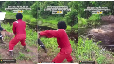 2 Pria Lempar Anjing ke Sungai yang Berisi Buaya Buas