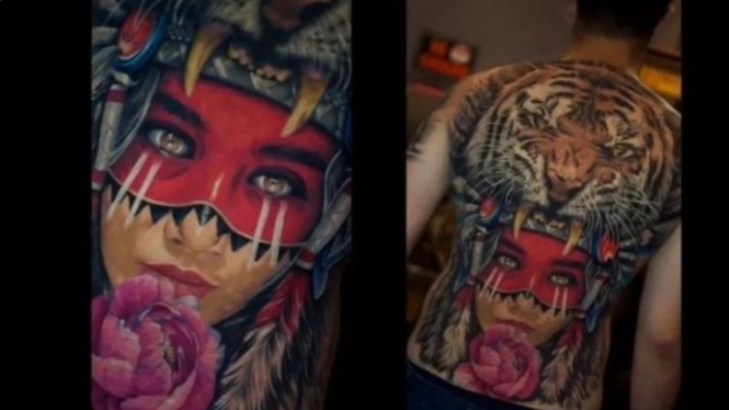 Tato wajah Syahnaz di punggung Rendy Kjaernett