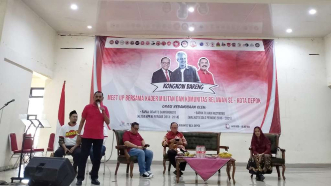 Ketua DPC PDI Perjuangan Kota Surakarta FX Hadi Rudyatmo saat menghadiri Kongkow Bareng Relawan Ganjar Pranowo di Balai Rakyat Beji, Depok, Jawa Barat, Kamis, 22 Juni 2023.