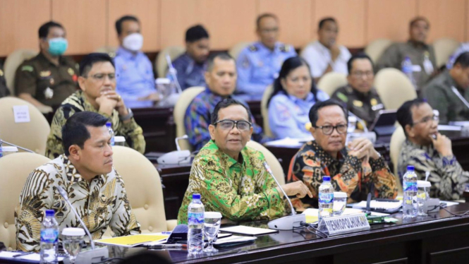Menkopolhukam Mahfud MD saat RDP dengan DPD RI Selasa, 4 Juli 2023