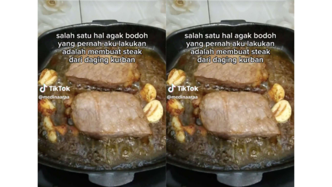 Daging kurban dimasak menjadi steak namun jadi alot
