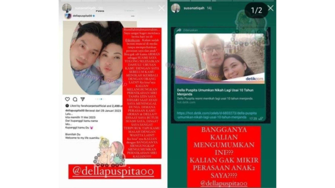 Postingan pemilik akun yang mengaku istri sah Arman, suami baru Della Puspita