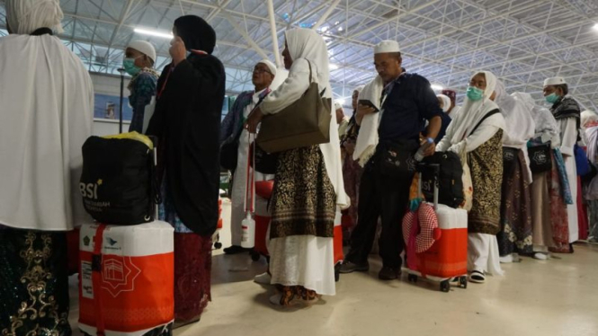Jemaah haji Indonesia jelang kepulangan ke Tanah Air.