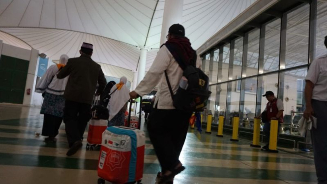 Jemaah haji Indonesia jelang kepulangan ke Tanah Air.