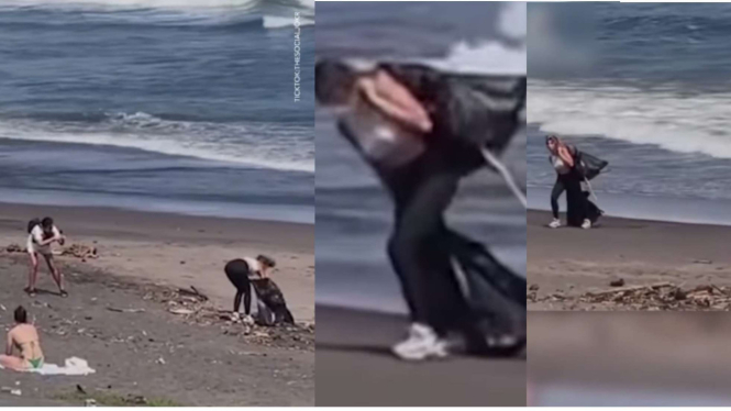 Wanita Ini Pura pura Bersihkan Pantai di Bali Buat Konten