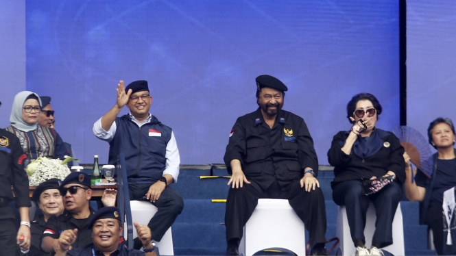 Anies Baswedan dan Ketua Umum Nasdem Surya Paloh saat acara Apel Siaga Perubahan