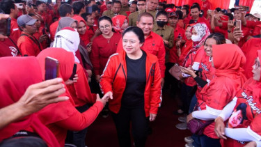 Ketua DPP PDIP Puan Maharani di Kudus, Jawa Tengah.