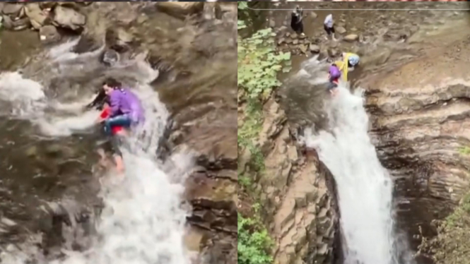 Aksi kakak selamatkan adik yang hampir jatuh ke jurang air terjun