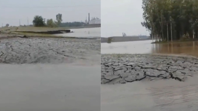 Menakjubkan, Detik-detik Tanah Naik dari Dasar Sungai