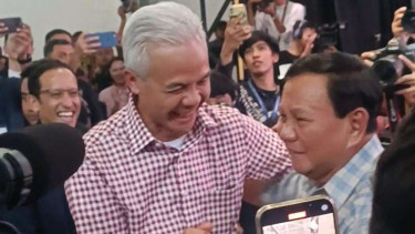 Prabowo Subianto dan Ganjar Pranowo di Festival Belajaraya 2023 Jakarta