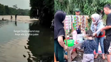 Sungai Cisadane Surut, Warga Ramai-ramai Datang Memancing dan Berjualan