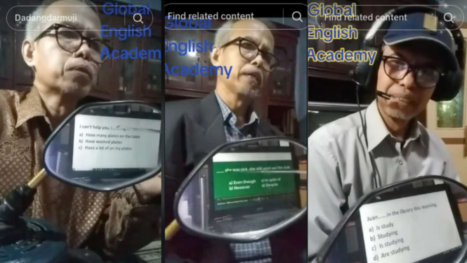 Seorang Bapak bapak Ajarkan Bahasa Inggris dengan Mtode Kaca Spion