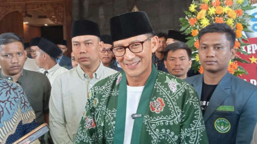 Ketua Badan Pemenangan Pemilu Partai Persatuan Pembangunan (PPP) Sandiaga Salahudin Uno usai menjadi pembicara dalam Rapat Kerja Nasional Ikatan Pelajar Nahdlatul Ulama (IPNU) di Kabupaten Pasuruan, Jawa Timur, Sabtu, 12 Agustus 2023.