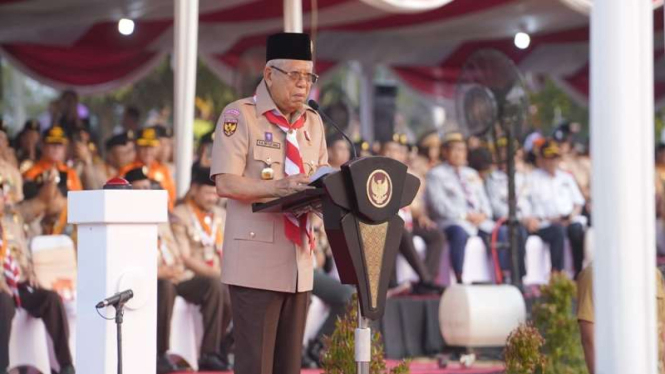 Wapres Ma’ruf Amin menghadiri peringatan hari Pramuka dan membuka Rainas XII