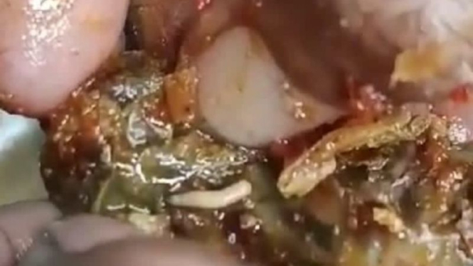 Tangkapan layar video viral makanan karyawan PT IMIP di Morowali ada ulatnya.