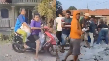 Truk Pengankut Susu Terguling, Warga Ramai-ramai Menjarah