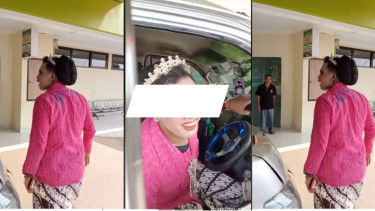 Supir Ambulans Jalankan Tugas Walaupun MAsih Pakai Baju Kebaya Perlombaan
