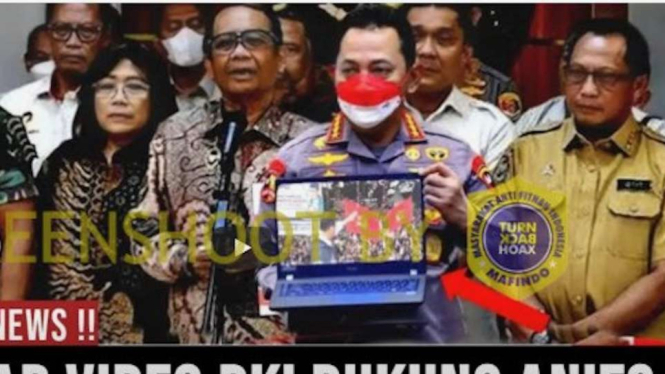 Jepretan layar (screenshot) sebuah unggahan Youtube yang mengklaim Anies Baswedan didukung oleh PKI disertai foto Kapolri Listyo Sigit Prabowo tengah menunjukkan bukti video dukungan PKI kepada Anies.
