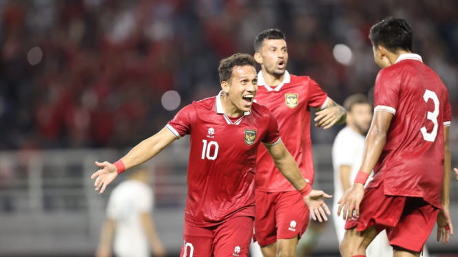 Egy Maulana Vikri merayakan gol untuk Timnas Indonesia