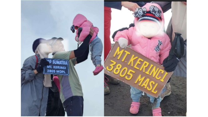 Viral balita diajak mendaki gunung oleh orang tuanya