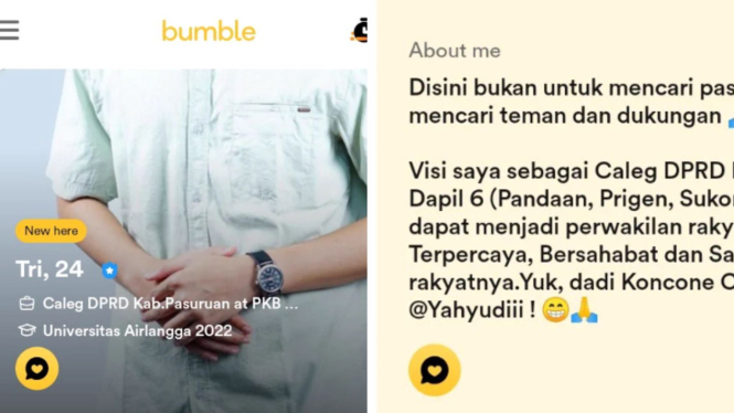 Caleg DPRD Pasuruan Kampanye Melalui Aplikasi Bumble