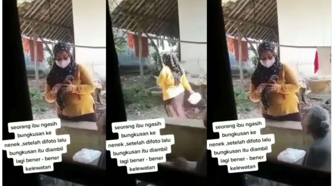 Viral Emak-emak Bikin Konten Kasih Bingkisan ke Nenek-nenek, Setelah Kelar Diambil lagi