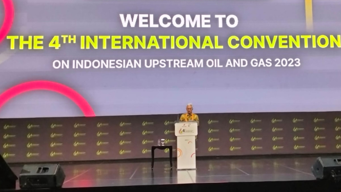 Kepala SKK Migas Dwi Soetjipto di acara The 4th International Convention on Indonesian Upstream Oil and Gas Industry (ICIUOG) 2023.