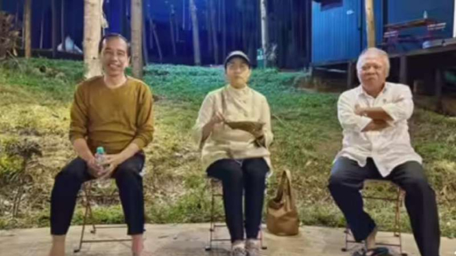 Jokowi bersama Sri Mulyani dan Basuki Hadimuljono di IKN.