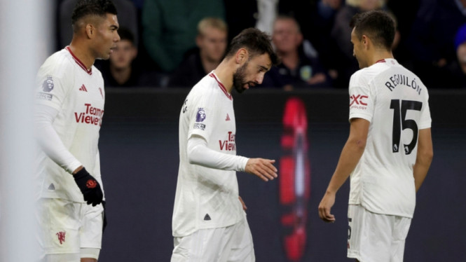 Selebrasi gol Bruno Fernandes saat Manchester United melawan Burnley
