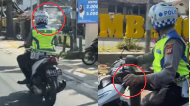 Polantas merokok sambil berkendara di depan Polsek Lembang