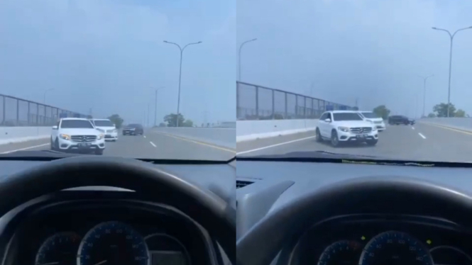 Romobongan Mobil Mewah Putar Balik dan Lawan Arah di Tol Desari