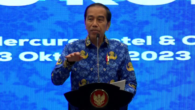 Presiden Jokowi di acara Pembukaan Rakernas KORPRI, Jakarta, 3 Oktober 2023