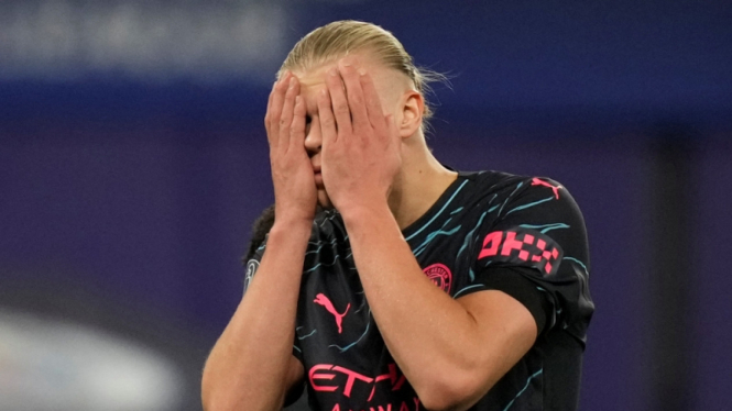 Erling Haaland saat Manchester City vs Leipzig