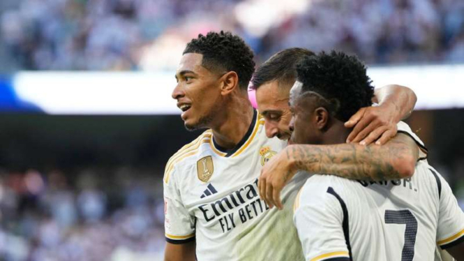 Pemain Real Madrid rayakan gol Jude Bellingham