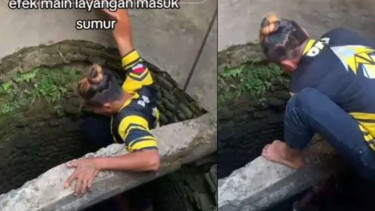 Orang Jatuh ke Dalam Sumur Saat Main Layangan