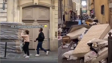 Kasur dibuang di jalanan Paris