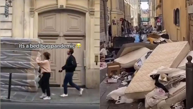 Kasur dibuang di jalanan Paris