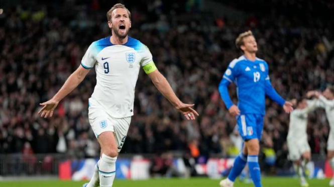 Striker Timnas Inggris, Harry Kane rayakan gol