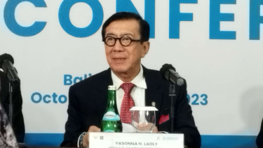 Yasonna Laoly saat masih jabat Menkumham dalam acara konferensi AALCO di Nusa Dua, Bali