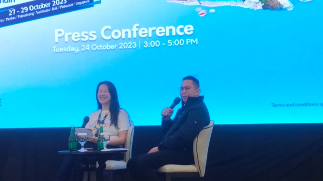 Konferensi pers Garuda Indonesia Travel Fair (GATF) 2023.