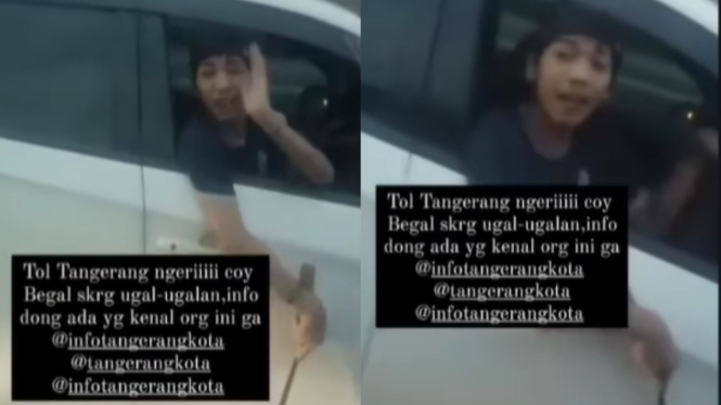 Pengemudi Honda Brio Acunkan sajam ke pengemudi lain d Tol Tangerang