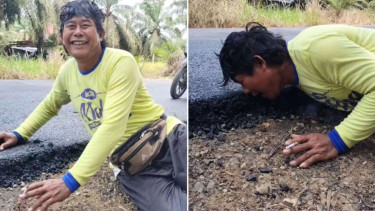 Viral Seorang Pria Sujud Syukur Jalan di Daerahnya Diperbaiki